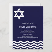 Chevron Blue Star Bar Mitzvah Uitnodiging (Voorkant)