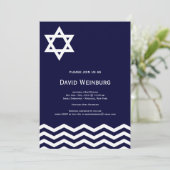 Chevron Blue Star Bar Mitzvah Uitnodiging (Staand voorkant)