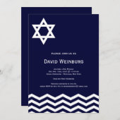 Chevron Blue Star Bar Mitzvah Uitnodiging (Voorkant / Achterkant)