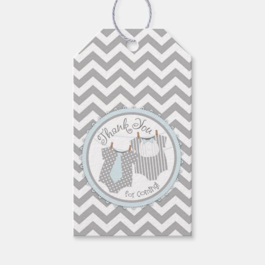 Chevron Blue Stropdas Bow-stropdas Baby shower cad Cadeaulabel (Voorkant)