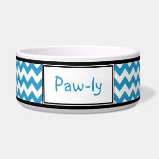 Chevron Blue & White, speciaal gepersonaliseerd ho Voerbakje