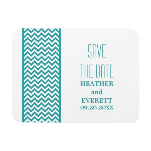 Chevron Border Save the Date Magnet, Blauwgroen Magneet (Horizontaal)