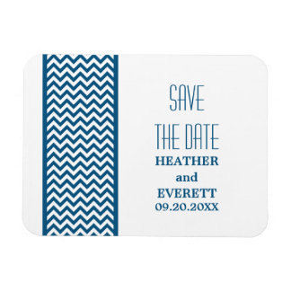 Chevron Border Save the Date Magnet, Blue Magneet