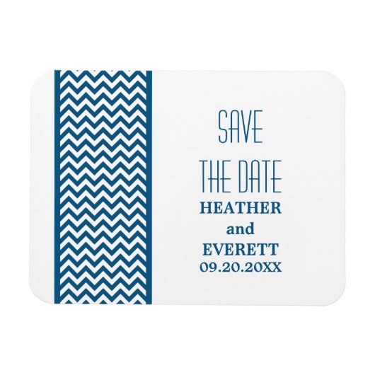 Chevron Border Save the Date Magnet, Blue Magneet (Horizontaal)