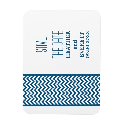 Chevron Border Save the Date Magnet, Blue Magneet (Verticaal)