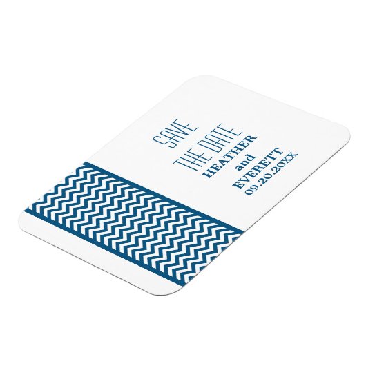 Chevron Border Save the Date Magnet, Blue Magneet (Linkerzijde)
