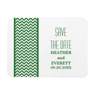 Chevron Border Save the Date Magnet, Green Magneet