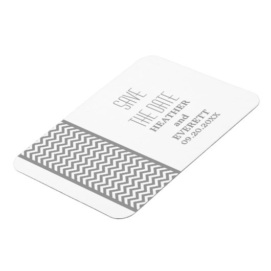 Chevron Border Save the Date Magnet, Grey Magneet (Linkerzijde)