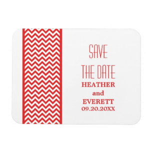 Chevron Border Save the Date Magnet, Red Magneet