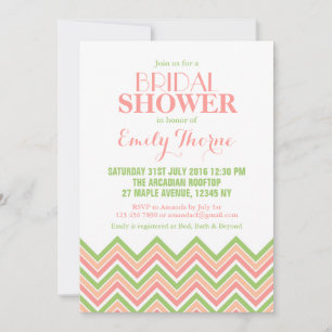 Chevron Bridal Shower Invitation White Pink Green Kaart
