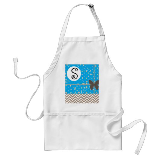 Chevron Brown Monogram Butterfly Apron Sjabloon Standaard Schort (Voorkant)