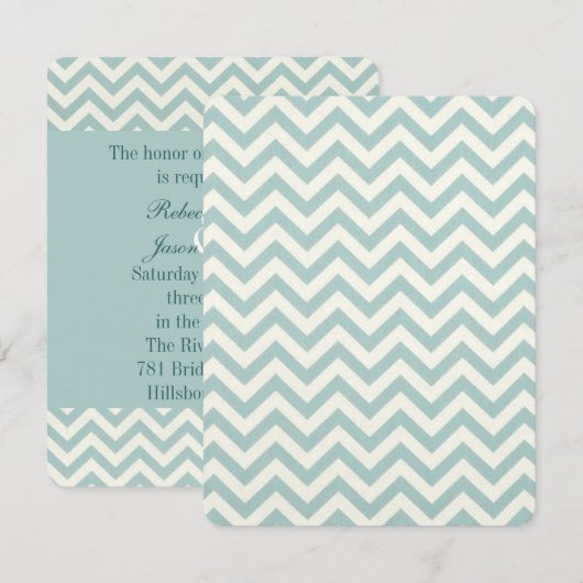 Chevron bruiloft blauwgroen mint kaart (Voorkant / Achterkant)