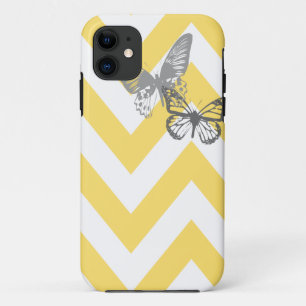 Chevron Butterflies Iphone Case Geel grijs