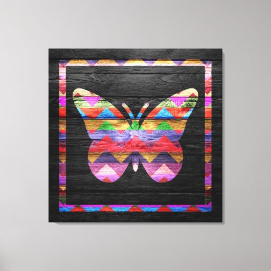 Chevron Butterfly Pattern on Wood Canvas Afdruk (Voorkant)