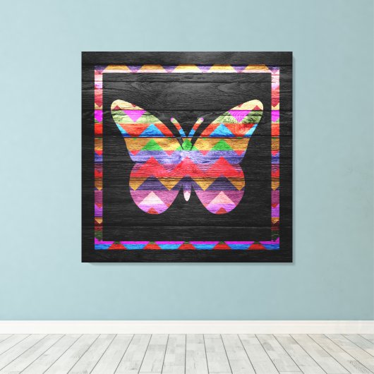 Chevron Butterfly Pattern on Wood Canvas Afdruk (Insitu (Houten vloer))