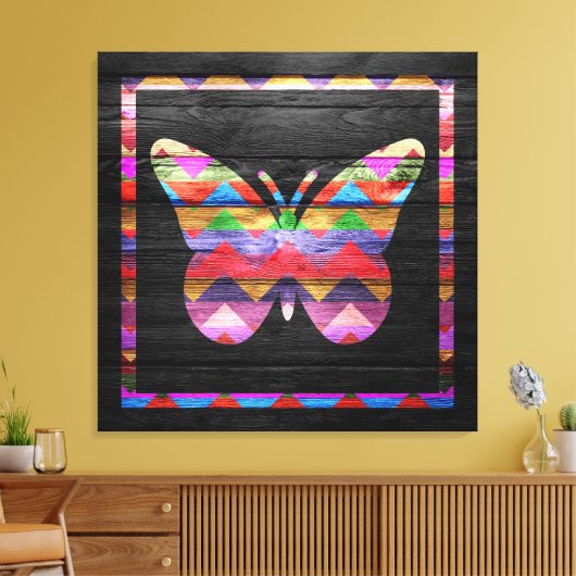 Chevron Butterfly Pattern on Wood Canvas Afdruk (Insitu (Woonkamer))