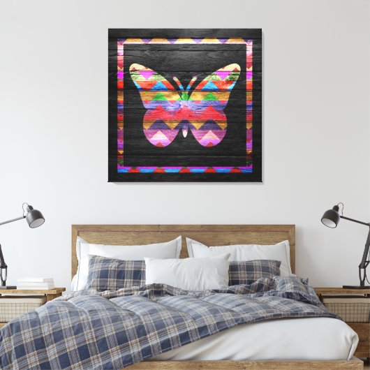 Chevron Butterfly Pattern on Wood Canvas Afdruk (Insitu (Slaapkamer))