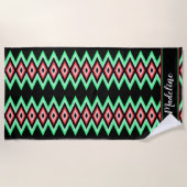 Chevron Calligrafienaam Red Green Tropical Beach Strandlaken (Voorkant)