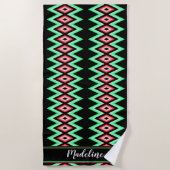 Chevron Calligrafienaam Red Green Tropical Beach Strandlaken (Voorkant)