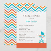 Chevron Carriage Baby shower Invitation  | Jongen Kaart (Voorkant / Achterkant)