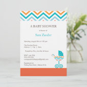 Chevron Carriage Baby shower Invitation  | Jongen Kaart (Staand voorkant)