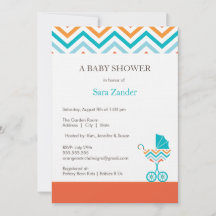 Chevron Carriage Baby shower Invitation  | Jongen