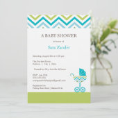 Chevron Carriage Baby shower Invitation  | Jongen Kaart (Staand voorkant)