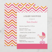 Chevron Carriage Baby shower Invitation  | Meisje Kaart (Voorkant / Achterkant)