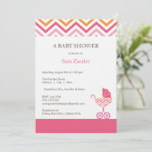 Chevron Carriage Baby shower Invitation  | Meisje Kaart (Staand voorkant)