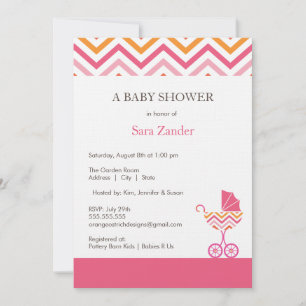 Chevron Carriage Baby shower Invitation Meisje Kaart