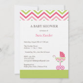 Chevron Carriage Baby shower Invitation  | Meisje Kaart (Voorkant)