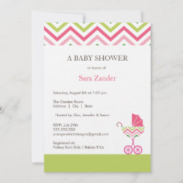 Chevron Carriage Baby shower Invitation  | Meisje Kaart