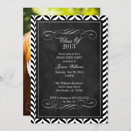 Chevron Chalkboard Afstuderen Kaart (Voorkant / Achterkant)