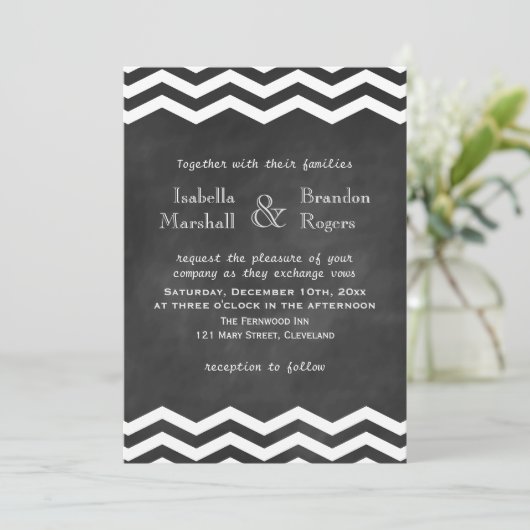 Chevron Chalkboard Wedding Invitation Kaart (Staand voorkant)