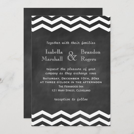 Chevron Chalkboard Wedding Invitation Kaart (Voorkant / Achterkant)