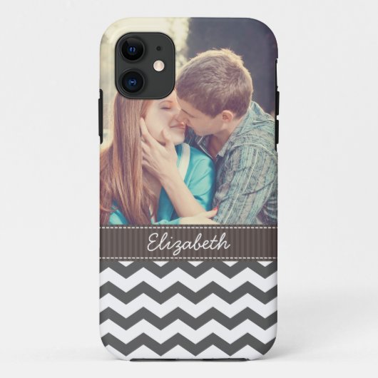 Chevron Charcoal Gray Zigzag Stripes Personalizeer Case-Mate iPhone Case (Achterkant)