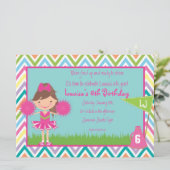 Chevron Cheer Party Invitation- Brunette/Brown Hai Kaart (Staand voorkant)