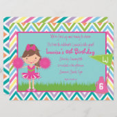 Chevron Cheer Party Invitation- Brunette/Brown Hai Kaart (Voorkant / Achterkant)