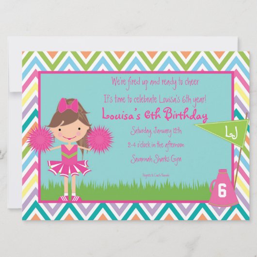 Chevron Cheer Party Invitation- Brunette/Brown Hai Kaart (Voorkant)