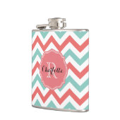 Chevron Coral en Aqua Custom Name Heupfles (Links)