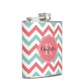 Chevron Coral en Aqua Custom Name Heupfles (Rechts)