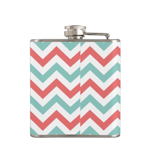 Chevron Coral en Aqua Custom Name Heupfles (Achterkant)