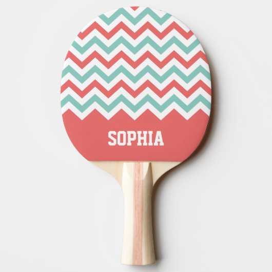 Chevron Coral en Aqua Custom Name Tafeltennisbatje (Achterkant)