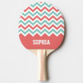Chevron Coral en Aqua Custom Name Tafeltennisbatje (Voorkant)