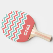 Chevron Coral en Aqua Custom Name Tafeltennisbatje (Zijkant)