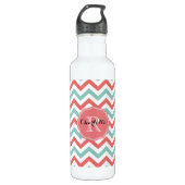 Chevron Coral en Aqua Custom Name Waterfles (Voorkant)