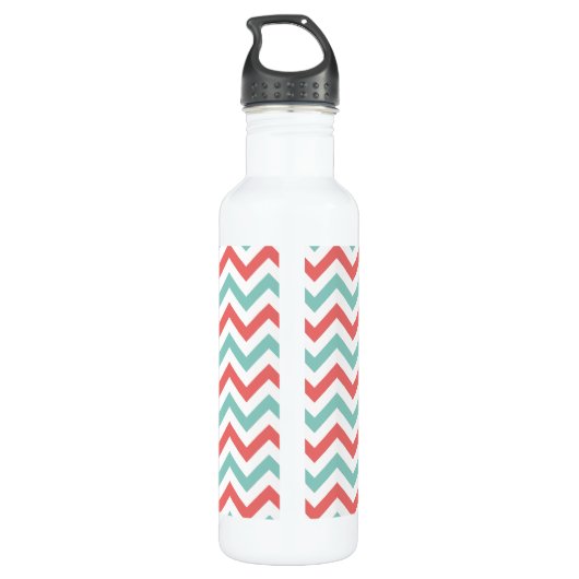 Chevron Coral en Aqua Custom Name Waterfles (Achterkant)