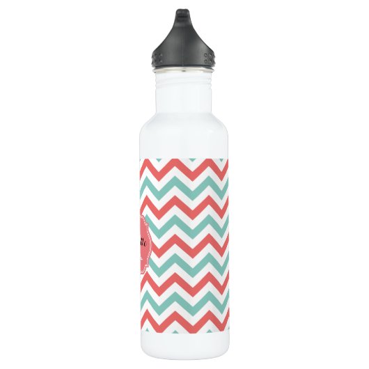 Chevron Coral en Aqua Custom Name Waterfles (Rechts)
