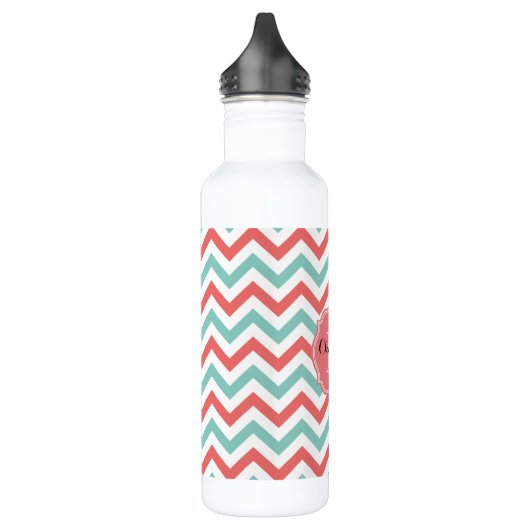 Chevron Coral en Aqua Custom Name Waterfles (Links)