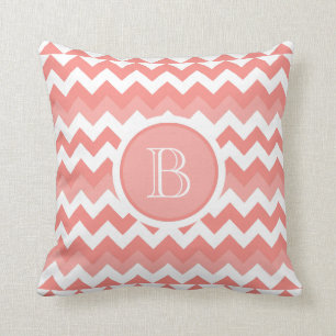 Chevron Coral White Monogram Pillow Kussen